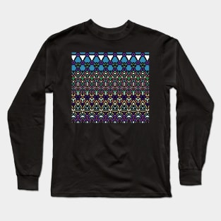 Blue Purple Green Brown Stained Glass Look Long Sleeve T-Shirt